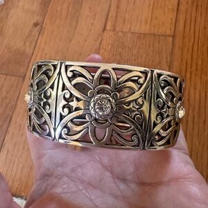 Brighton BELMONTE‎ Silver Flower Filigree Crystal Square Bracelet